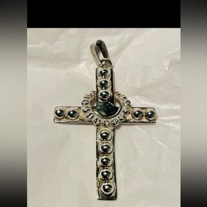 Silver Taxco Mexico 925 cross crucifix pendant 3”X 2” Vintage